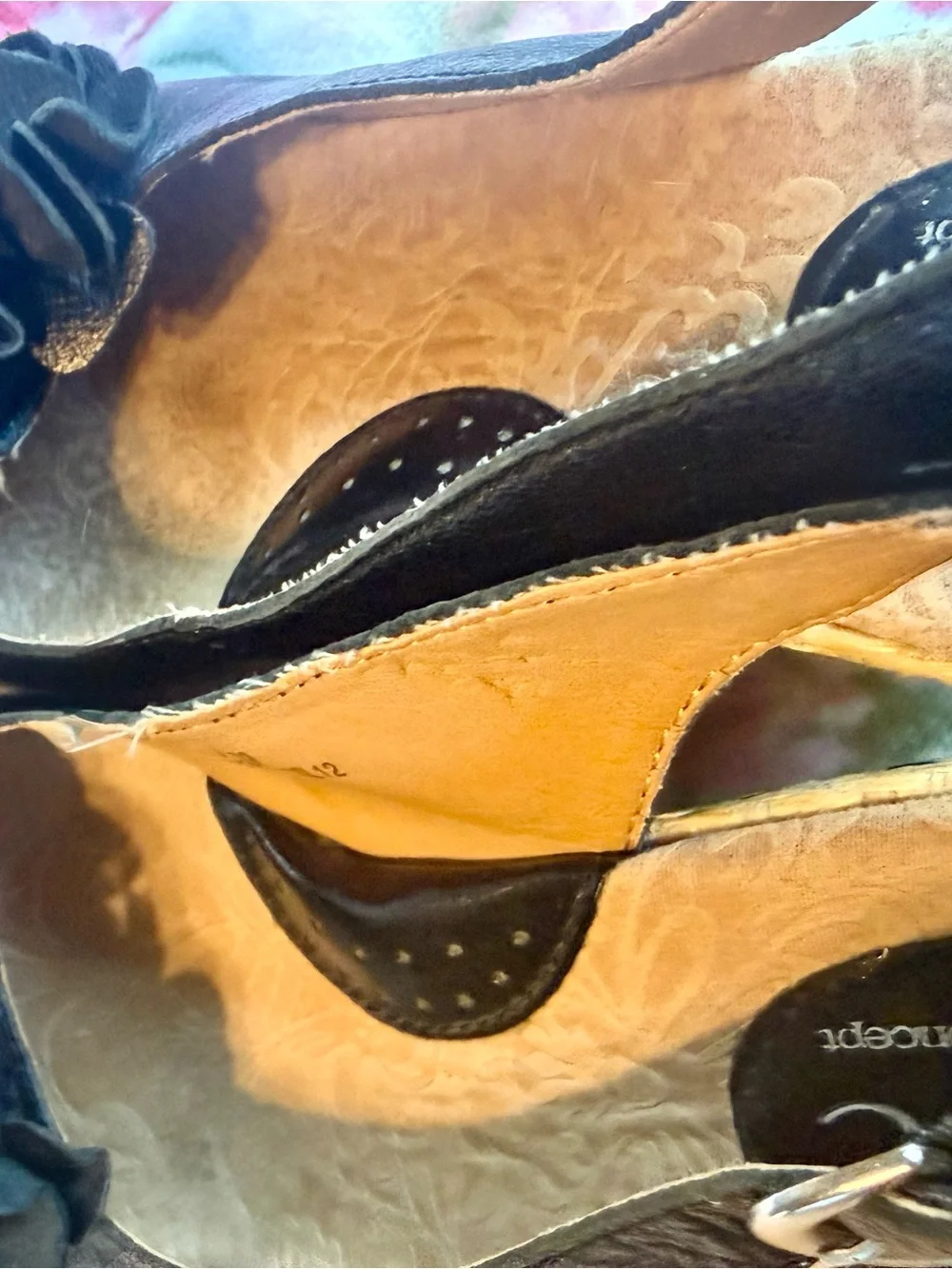 b.o.c. Black Floral Accent Wedge Sandals